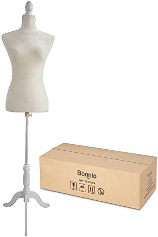 Bonnlo Kadın Elbise Formu Pinnable Manken Vücut Torso ile Ahşap Tripod Bankası Standı (Beyaz, 6)