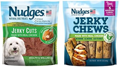 Nudges Natural Dog Treats 2 Paket, Orta/Büyük Köpekler için Gerçek Tavukla Yapılan Sarsıntılı Kesikler ve Sarsıntılı Çiğnemeler