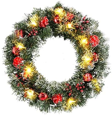 ZHİERPİUS Noel çelenk, 40 CM çelenk Düzenleme Noel Süs Ladin Noel çelenk ile led ışık ön kapı Ev Partisi asılı çelenk (Renk: