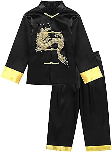 TAIKMD Erkek Saten Işlemeli Ejderha Tang Üniforma Geleneksel Çin Kung Fu Kıyafet Tang Kostüm Dövüş Sanatları Takım Elbise