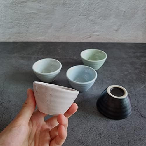 MellowBreez El Yapımı Küçük Çay Bardağı Seti (1.4 oz) - Soju Fincan, Sake Fincan Seti 5 adet-Japon Sake Seti için Shot Cam,