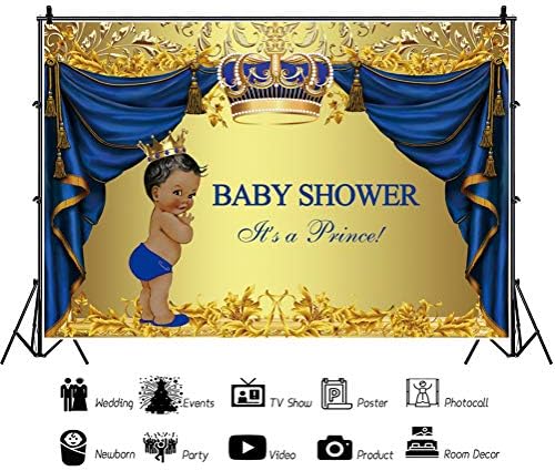 Haoyiyi 5x3ft Kraliyet Prens Bebek Duş Arka Plan Bu bir Prens Kraliyet Mavi Perde Altın Noktalar Taç Fotoğraf Backdrop Çocuklar