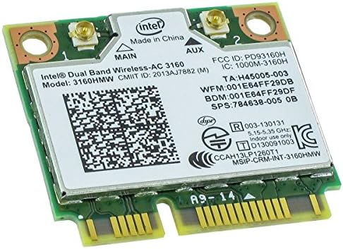 Intel 3160.HMWG.R Dual Band Kablosuz AC + Bluetooth Mini PCIe kart Destekler 2.4 ve 5.8 Ghz B/G/N/AC Bantları ile Montaj Vidaları