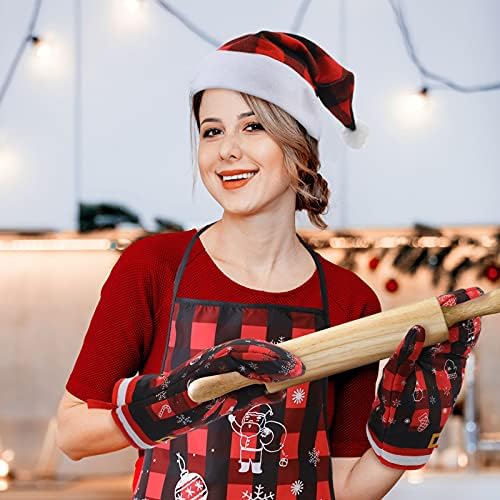 Noel Önlük Buffalo Ekose Pişirme Önlük Kontrol Noel Önlük Pişirme için Kadın Ekose Pot Sahipleri 2 Parça Noel Fırın Eldiveni