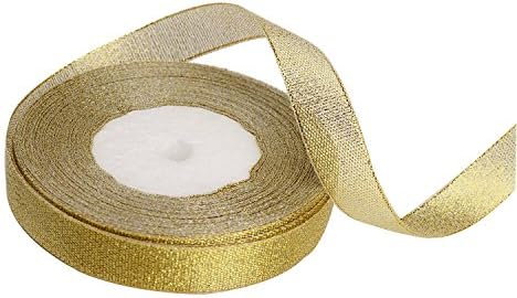 Feyarl Glitter Metalik Altın Şerit 5/8-inç Geniş Sparkly Kumaş Şerit Hediye Crafters Dikiş Şerit Düğün Parti Brithday Wrap