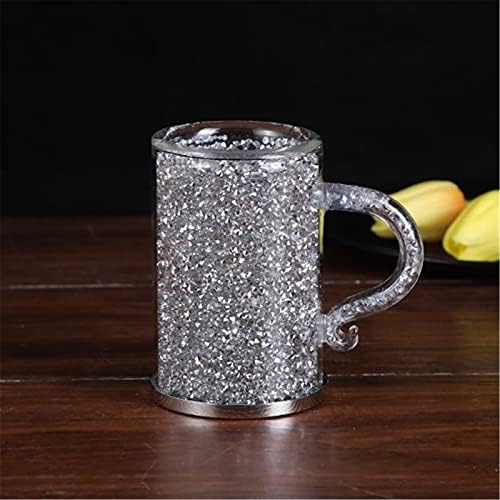 El yapımı Kahve Çay Kupalar Gümüş Kolu Abartı ile 6 Set, 4 OZ Bira Suyu Bardak ile Dolu Sparkly Süs Kristal Ezilmiş Diamonds