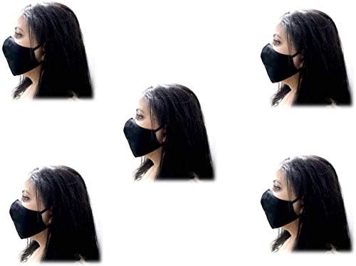 (5 in 1 paket) 3 Katmanlı Yeniden Kullanılabilir Rahat ve Şık 5 Paket Pamuklu Yüz Maskeleri (Siyah)