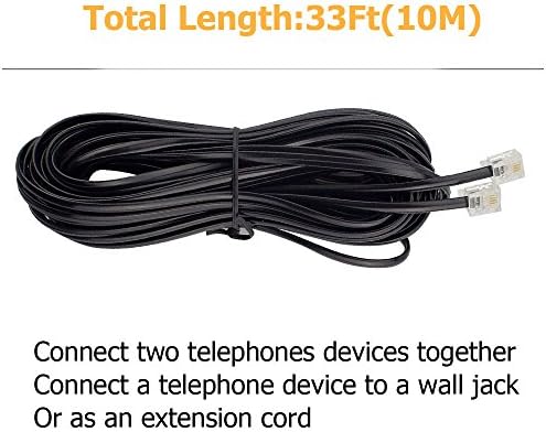 Uvital 33 Ayaklar Telefon Sabit Uzatma Kablosu Kablo Hattı Tel ile Standart RJ11 6P4C Fişler(Siyah 10 M, 1 Paketi)