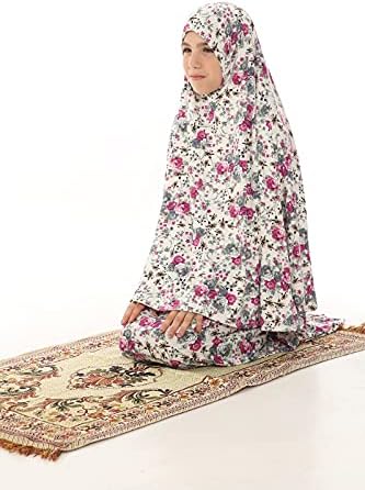 Kız Namaz Elbise-Müslüman Kızlar Namaz Uzun Elbise İki Adet Namaz Seti, Ramazan Hediye (Mevcut 5 ila 12 Yaşında)