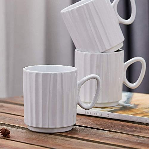 14 Oz Seramik Kahve Kupaları Çay Beyazı için 6 Nervürlü Tasarım Kupa Seti
