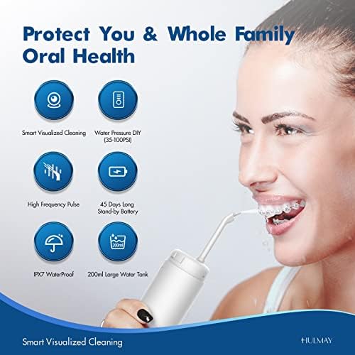 Akülü Diş Duşu, Kamera ile Hulmay Oral Irrigator, 4 Mod ve 3 Jet Ucu, Taşınabilir ve Şarj Edilebilir IPX7 Su Geçirmez Diş Temizleyici,