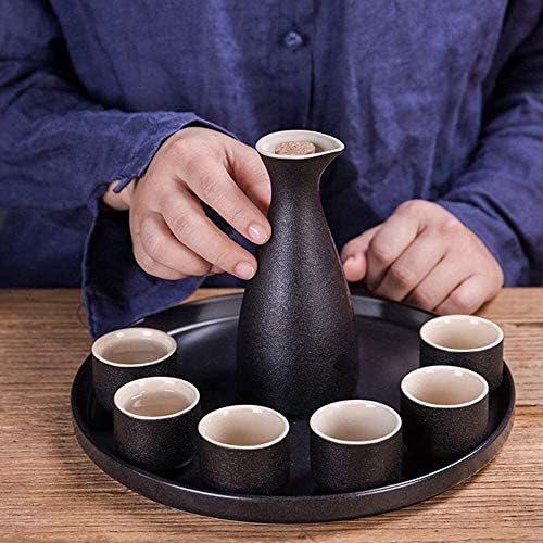 Japon Sake Seti, Seramik 9 Parçalı Siyah Kahverengi ısıtıcı, Sıcak / Soğuk Sake Servisi, Ev Dekorasyonu için Aile ve Arkadaşlar