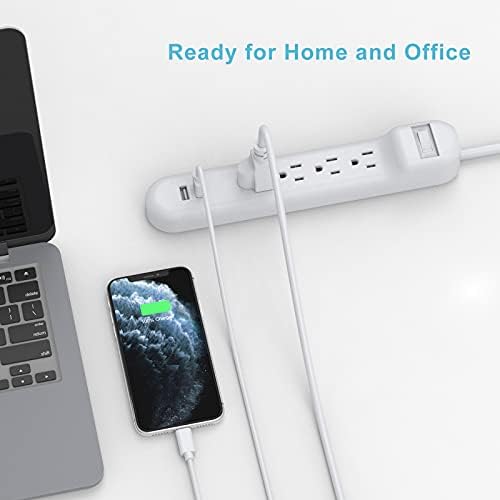 Wishinkle Dalgalanma Koruyucusu, 2 USB Güç Şeridi ile 4 AC Çoklu Fiş Çıkışı, Ev, Ofis, Seyahat, Okul, Beyaz için 2.5 ft Düz