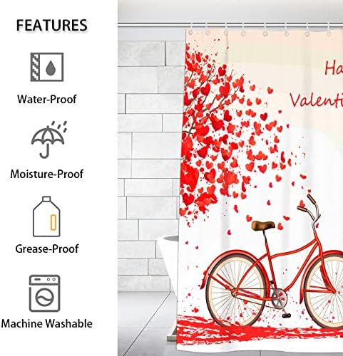 Aşk Kalp Bisiklet Kişiselleştirilmiş Su Geçirmez Duş Perdesi, Özelleştirmek Tasarım Polyester Kumaş Banyo Perdeleri 72x72 İnç