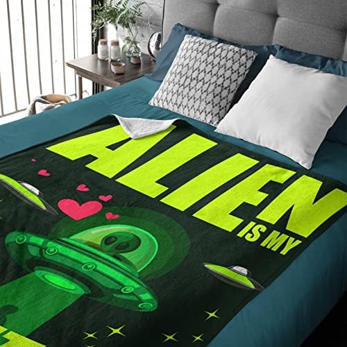 Makutadanti Alien Benim sevgililer Günü Flanel Battaniye Kanepe için, tüm Sezon Yumuşak Sıcak Rahat Hafif Yatak Atmak fit Yatak