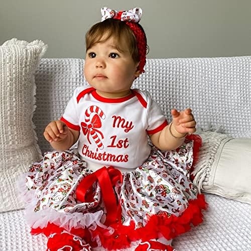 Ben: MAMA Nakış şeker kamışı Yenidoğan Bebek Kız Noel Romper Tutu Elbise Kıyafet Bandı bacak ısıtıcısı Ayakkabı Giysi Set