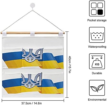 Vamabore Ukrayna Bayrağı ve Krom Arması Üzerinde Aile için Uygun Kapı Depolama Cepler Duvar Pamuk Keten Saklama Çantası Asılı
