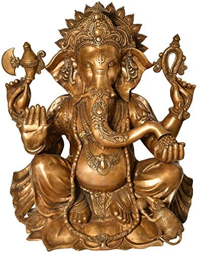 Egzotik Hindistan ZCI62 Büyük Boy Lord Ganesha Pirinç Heykeli, Çok Renkli