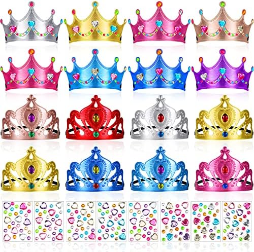 24 Parça Köpük Prenses Tiaras ve Taçlar Set DIY Taçlar Kristal Elmas Sticker Prenses Kral Taç Çocuk Parti Malzemeleri Doğum