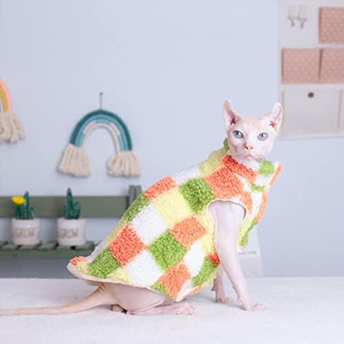 Sphynx Kedi Giyim Kış Sıcak Faux Kürk Kazak Kıyafet Kalın Vintage Ekose Ceket Yumuşak Pijama Kedi Giyim Tüysüz Kedi Pet Giysi
