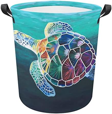 Deniz Kaplumbağası Boyama Çamaşır Sepeti Bağlantısız Yuvarlak Kolları ıle Katlanabilir kıyafet sepeti Oturma odası ıçin giysi