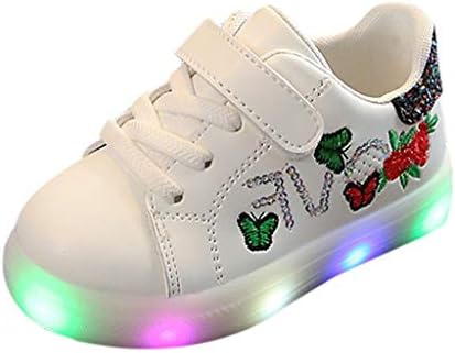 muuxien çocuk kelebek çiçek nakış ayakkabı payetli ışık LED ışıklı Sneakers bebek kız erkek ışıklı ayakkabı aydınlık ayakkabı