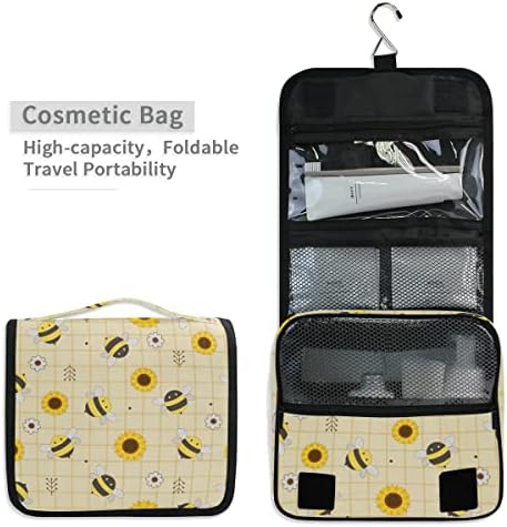HUSSRİTY makyaj çantası Sevimli Arı ve Ayçiçeği Asılı Seyahat makyaj çantası Dopp Kiti Tıraş Çantası Tuvalet Organizatör Makyaj