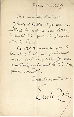 NATÜRALİZM ROMAN yazarı Emile Zola olağanüstü imza mektubu imzalandı ve monte edildi
