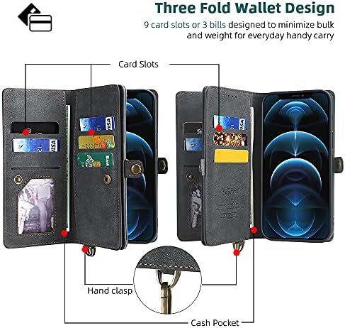 DKDKSIP için iPhone 13 Pro Max Cüzdan Kılıf, Çok Fonksiyonlu Cüzdan Kılıf, 2 in 1 Ayrılabilir Manyetik cüzdan Kılıf ile kart