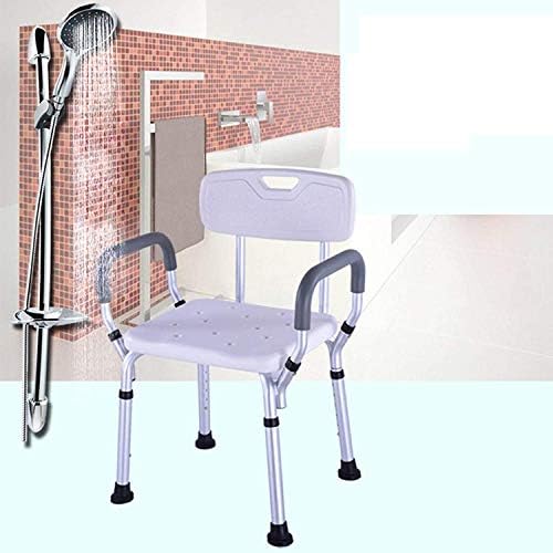 ZSYF Duş Sandalyesi Ağır Hizmet Yüksekliği Ayarlanabilir Kollar ve Sırtlı Duş Banyo Yaşlı Yaşlılar ve Engelliler için Kaymaz