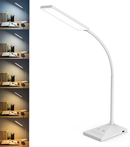 RAOYİ LED Masa Lambası, 12W Kısılabilir Masa Lambası USB Şarj Portu ile Göz Bakımı Okuma Işığı Dokunmatik Kontrol 5 Renk Modu