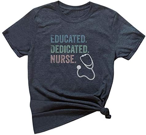 Dosoop Eğitimli Adanmış Gömlek Bayan Mektup Baskı Kısa Kollu T-Shirt Komik Grafik Tee Tops Tunik Bluz